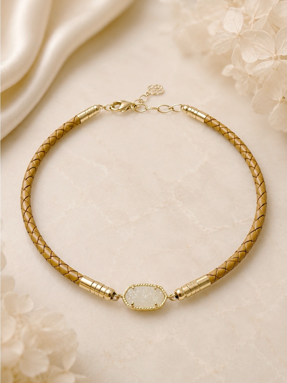 Kendra Scott Cooper Iridescent Drusy Leather Braided Necklace Gold - Picture 4 of 8